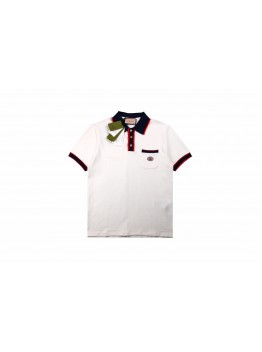 Gucci Polo Shirt with Web Collar (White)