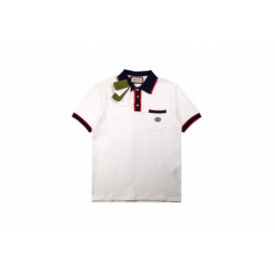 Gucci Polo Shirt with Web Collar (White)