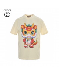 Gucci Cream T-Shirt with Dragon Cartoon