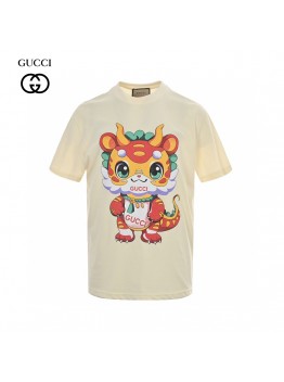 Gucci Cream T-Shirt with Dragon Cartoon