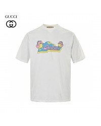 Gucci White T-Shirt with Pink Dinosaur Graphic