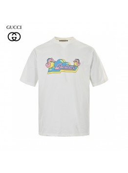 Gucci White T-Shirt with Pink Dinosaur Graphic