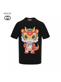 Gucci Black T-Shirt with Dragon Cartoon