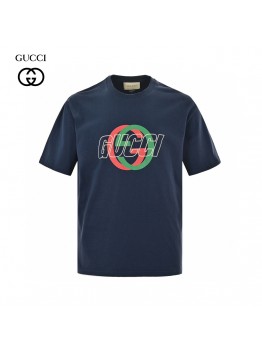 Gucci Navy T-Shirt with Overlapping Logo