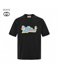 Gucci Black T-Shirt with Pink Dinosaur Graphic
