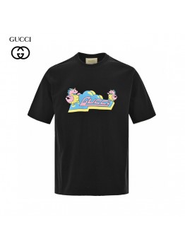Gucci Black T-Shirt with Pink Dinosaur Graphic