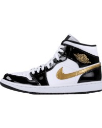 JORDAN 1 MID x PATENT BLACK WHITE GOLD