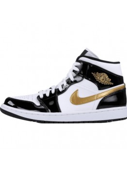 JORDAN 1 MID x PATENT BLACK WHITE GOLD