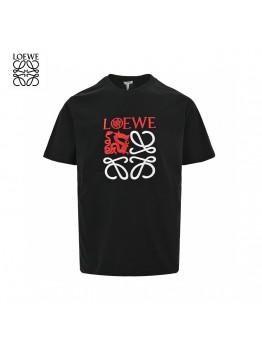 Loewe Black T-Shirt with Red and White Logo