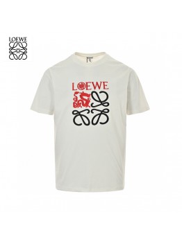 Loewe White T-Shirt with Red and Black Logo