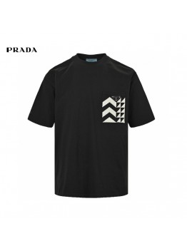 Prada Black T-Shirt with Geometric Pocket Design
