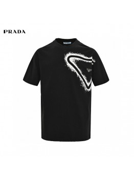 Prada Triangle Spray Paint Logo T-Shirt (Black)