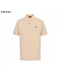 Prada Logo Patch Beige Polo Shirt