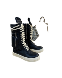 Rick Owens High-Top Leather Boots - Black and Cream