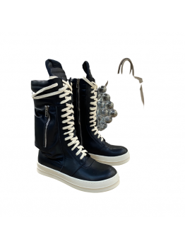 Rick Owens High-Top Leather Boots - Black and Cream
