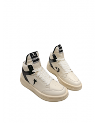 Rick Owens Cream and Black High-Top Sneakers
