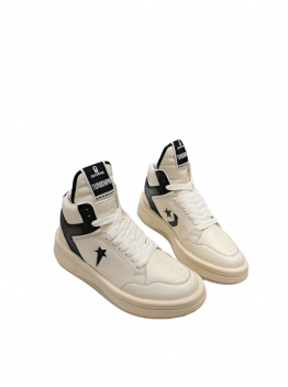 Rick Owens Cream and Black High-Top Sneakers