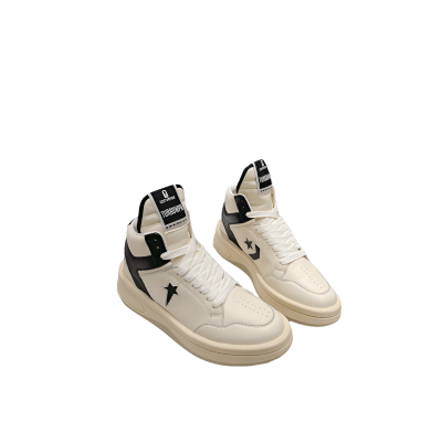 Rick Owens Cream and Black High-Top Sneakers