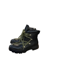 Rick Owens Combat Boots - Black Leather with Olive Laces