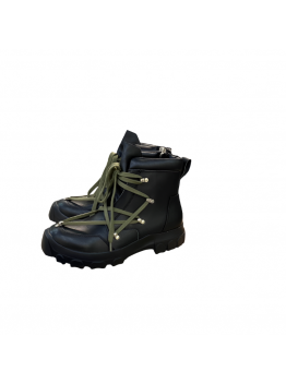 Rick Owens Combat Boots - Black Leather with Olive Laces