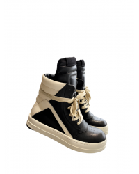 Rick Owens Geobasket Sneakers - Black and Cream