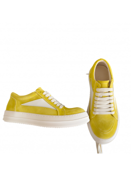 Rick Owens Yellow Suede Low-Top Sneakers