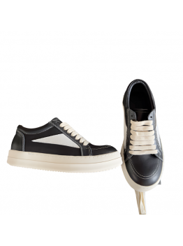 Rick Owens Black Leather and Suede Low-Top Sneakers