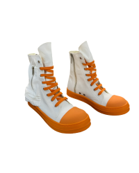 Rick Owens High-Top Canvas Boots - White and Orange