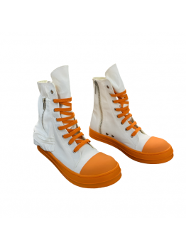 Rick Owens High-Top Canvas Boots - White and Orange