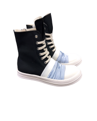 Rick Owens Black Canvas Boots with Ruched Fabric