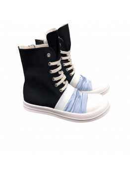 Rick Owens Black Canvas Boots with Ruched Fabric