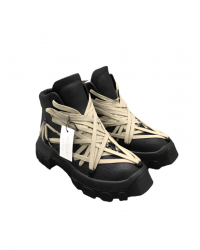 Rick Owens Black High-Top Sneakers with Beige Straps