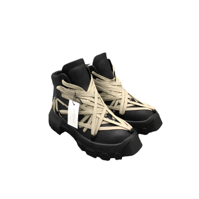 Rick Owens Black High-Top Sneakers with Beige Straps