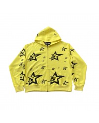 SP5DER DOUBLE LAYER 5 STAR ZIP HOODIE YELLOW