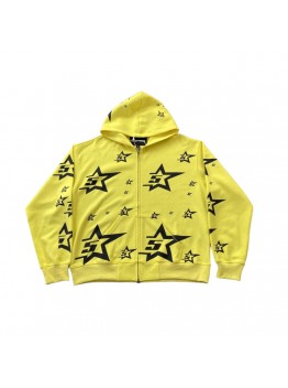 SP5DER DOUBLE LAYER 5 STAR ZIP HOODIE YELLOW