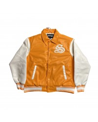 SP5DER LEATHER VARSITY JACKET ORANGE