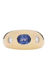 18K Yellow Gold Diamond Blue Sapphire Bombe Ring 47 4.25