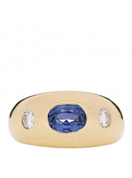 18K Yellow Gold Diamond Blue Sapphire Bombe Ring 47 4.25