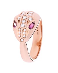 18K Rose Gold Diamond Rubellite Serpenti Seduttori Ring 53 6.5