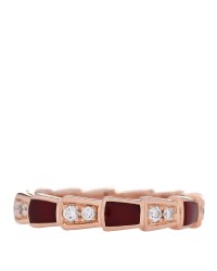 18K Rose Gold Diamond Carnelian 4mm Serpenti Viper Band Ring 52 6