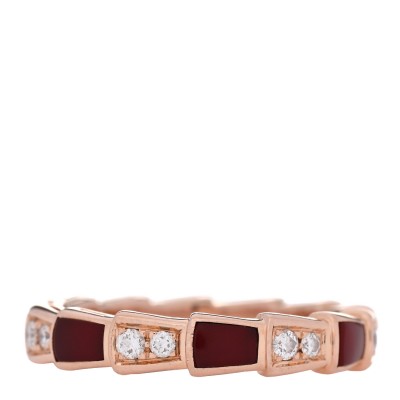 18K Rose Gold Diamond Carnelian 4mm Serpenti Viper Band Ring 52 6