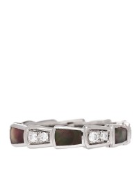 18K White Gold Diamond Gray Mother of Pearl Serpenti Viper Band Ring 48 4.5