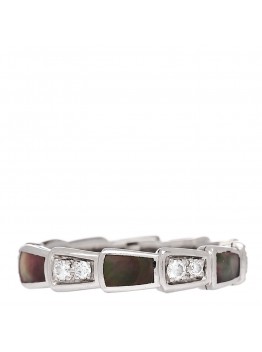 18K White Gold Diamond Gray Mother of Pearl Serpenti Viper Band Ring 48 4.5