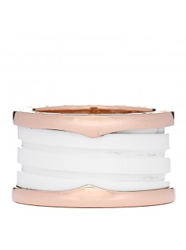 18K Rose Gold White Ceramic B.Zero1 Four-Band Ring 52 6