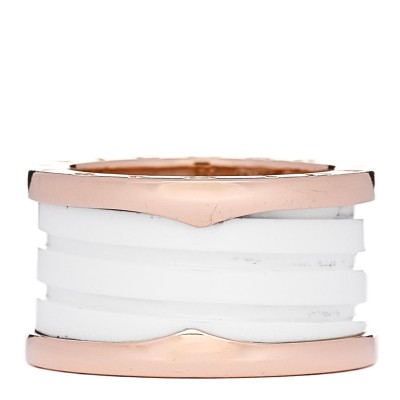 18K Rose Gold White Ceramic B.Zero1 Four-Band Ring 52 6