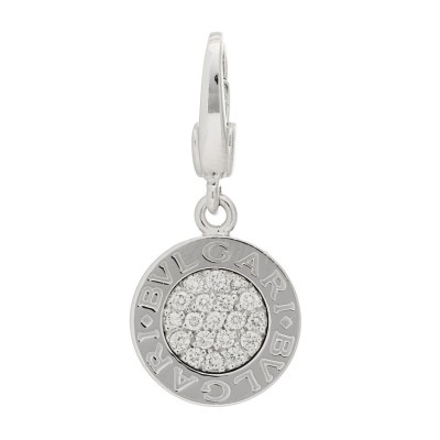 18K White Gold Pave Diamond BVLGARI BVLGARI Charm Pendant