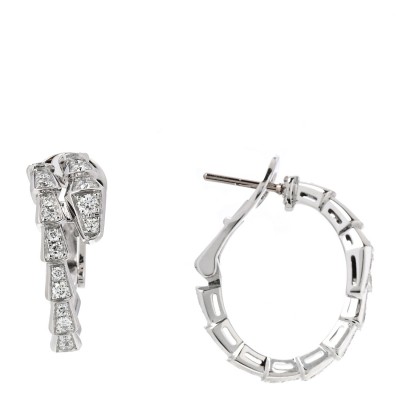 18K White Gold Diamond Serpenti Viper Hoop Pave Earrings