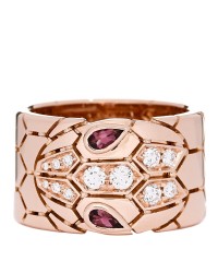 18K Rose Gold Diamond Rubellite Serpenti Seduttori Wide Ring 52 6