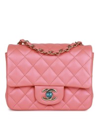 CC Mini Square Flap Bag Pink Lambskin Light Gold Hardware