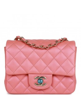 CC Mini Square Flap Bag Pink Lambskin Light Gold Hardware